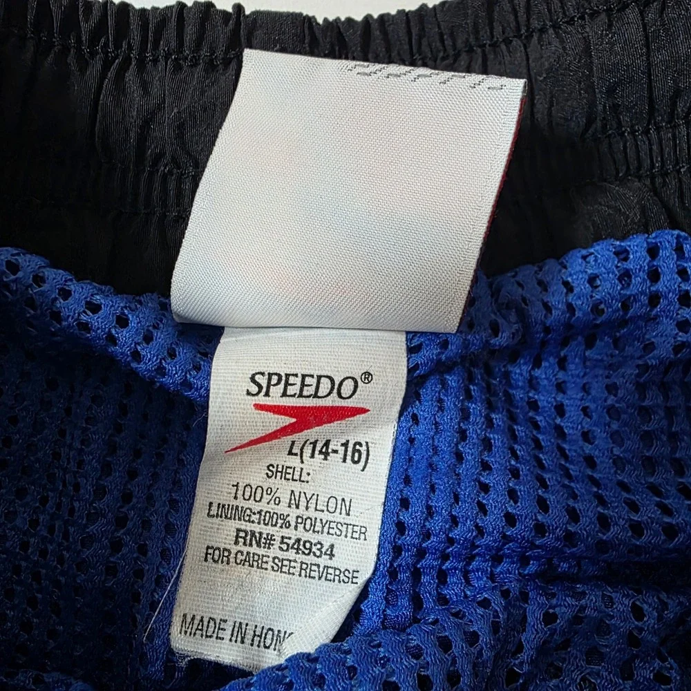 Speedo Kids‎ Blue Black Colorblock Swim Trunks Shorts Vintage L 14-16 RN54934